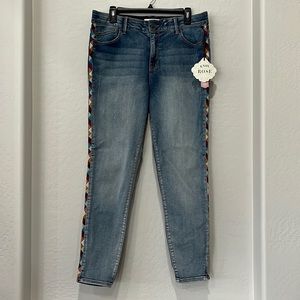 Knox Rose jeans with side geometric detail embroidery